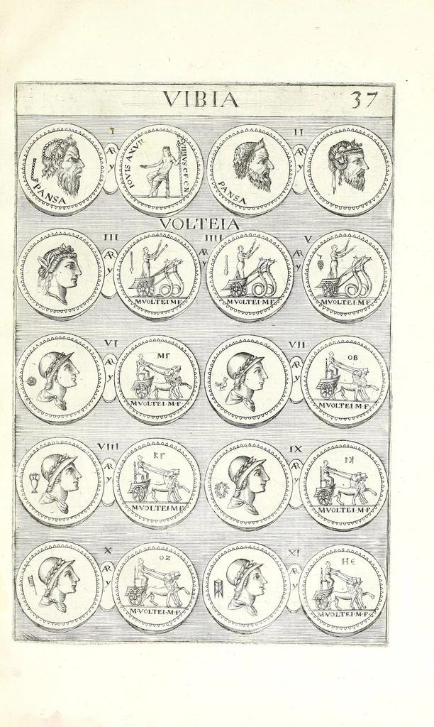 An illustration from Abrahami Gorlaei Antverpiani thesaurus numismatum Romanorum aureorum, argenteorum, aereorum ad familias eius urbis spectantium usque ad obitum Augusti : accessere eiusdem paralipomena seu typi numorum Romanorum quos a Fulvio Ursino partim non editos omnino partim non ita editos idem possidet, 1609, leaf 183