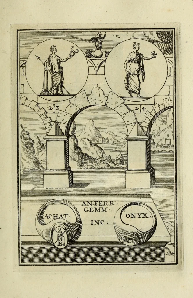 An illustration from Abrahami Gorlaei antverpiani Dactyliothecae, seu, Annulorum sigillarium quorum apud priscos tam Graecos quam Romanos usus, ex ferro, aere, argento & auro promptuarii pars prima[-secunda] : collectis aliunde & ineditis & editis annulorum figuris auctior, 1695, leaf 110