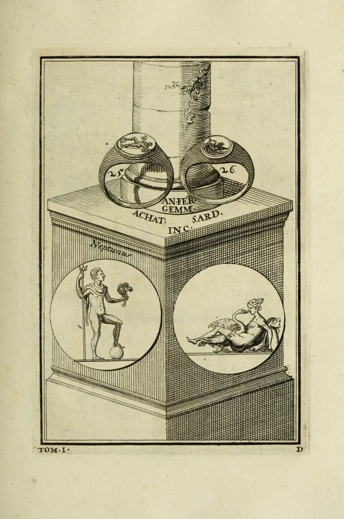 An illustration from Abrahami Gorlaei antverpiani Dactyliothecae, seu, Annulorum sigillarium quorum apud priscos tam Graecos quam Romanos usus, ex ferro, aere, argento & auro promptuarii pars prima[-secunda] : collectis aliunde & ineditis & editis annulorum figuris auctior, 1695, leaf 112