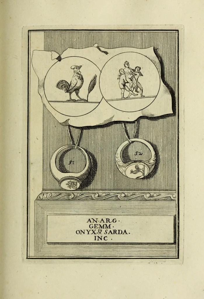 An illustration from Abrahami Gorlaei antverpiani Dactyliothecae, seu, Annulorum sigillarium quorum apud priscos tam Graecos quam Romanos usus, ex ferro, aere, argento & auro promptuarii pars prima[-secunda] : collectis aliunde & ineditis & editis annulorum figuris auctior, 1695, leaf 138