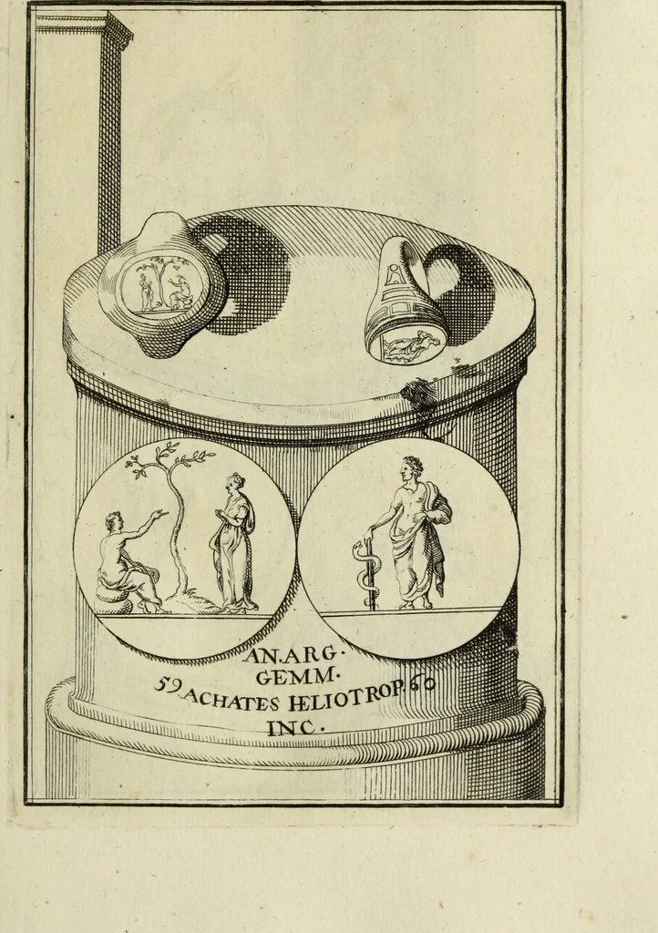An illustration from Abrahami Gorlaei antverpiani Dactyliothecae, seu, Annulorum sigillarium quorum apud priscos tam Graecos quam Romanos usus, ex ferro, aere, argento & auro promptuarii pars prima[-secunda] : collectis aliunde & ineditis & editis annulorum figuris auctior, 1695, leaf 146