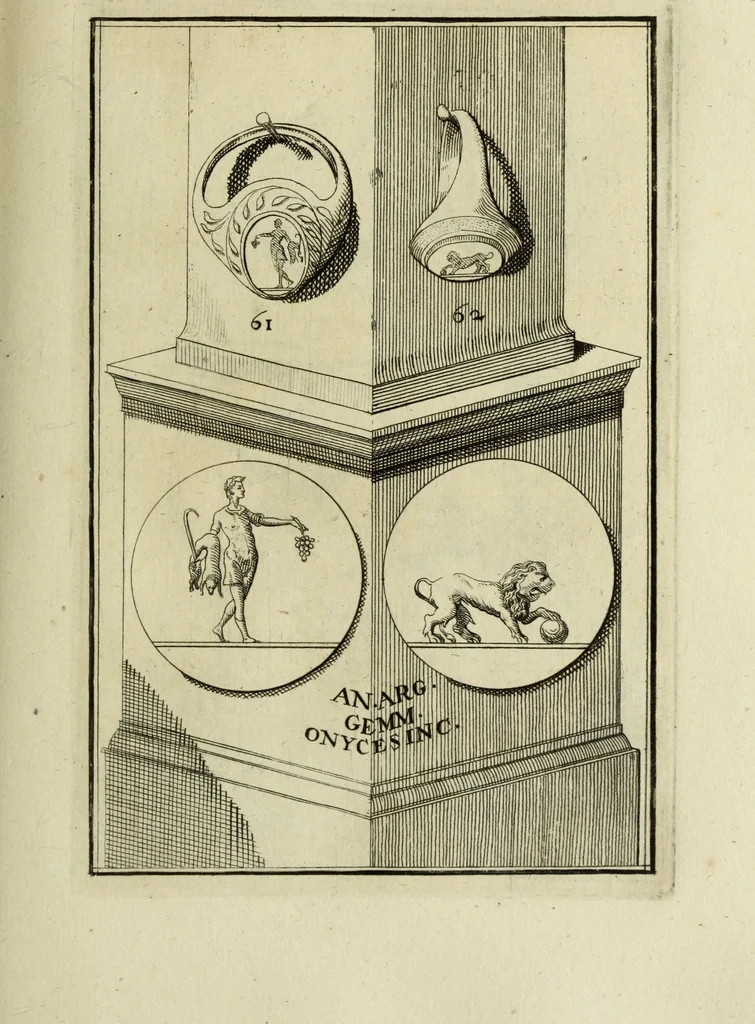 An illustration from Abrahami Gorlaei antverpiani Dactyliothecae, seu, Annulorum sigillarium quorum apud priscos tam Graecos quam Romanos usus, ex ferro, aere, argento & auro promptuarii pars prima[-secunda] : collectis aliunde & ineditis & editis annulorum figuris auctior, 1695, leaf 148
