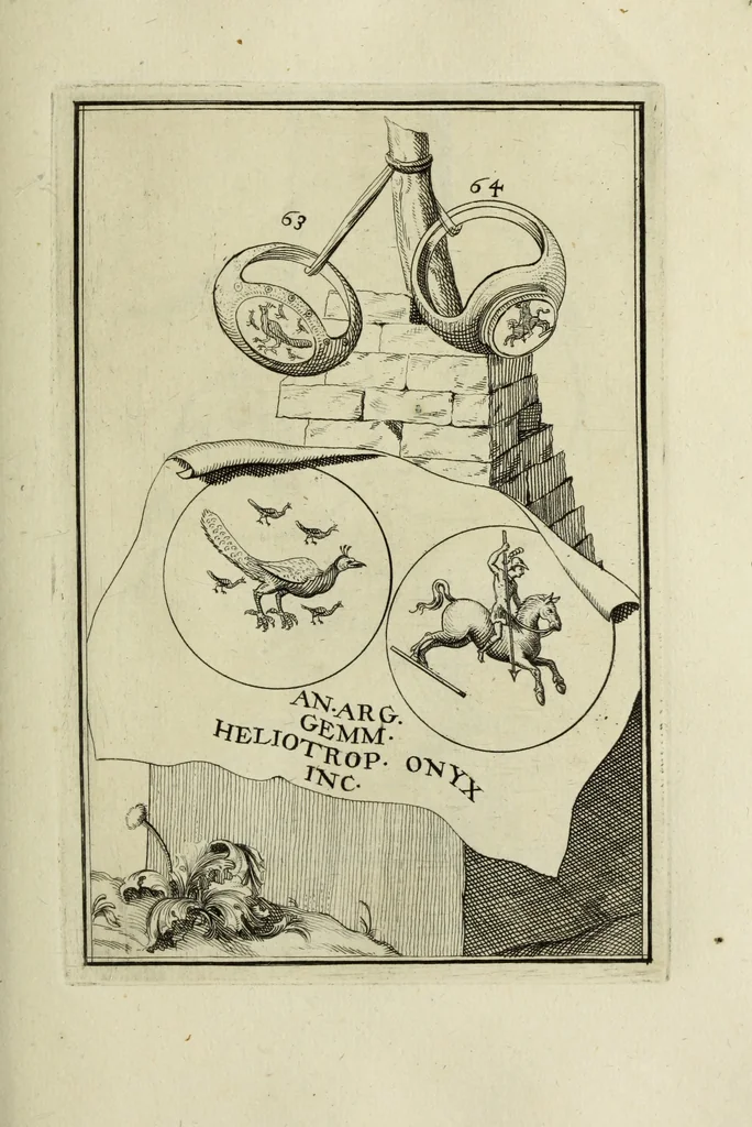 An illustration from Abrahami Gorlaei antverpiani Dactyliothecae, seu, Annulorum sigillarium quorum apud priscos tam Graecos quam Romanos usus, ex ferro, aere, argento & auro promptuarii pars prima[-secunda] : collectis aliunde & ineditis & editis annulorum figuris auctior, 1695, leaf 150