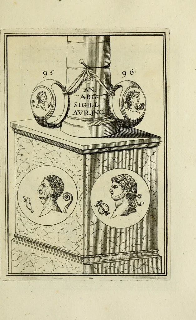 An illustration from Abrahami Gorlaei antverpiani Dactyliothecae, seu, Annulorum sigillarium quorum apud priscos tam Graecos quam Romanos usus, ex ferro, aere, argento & auro promptuarii pars prima[-secunda] : collectis aliunde & ineditis & editis annulorum figuris auctior, 1695, leaf 182