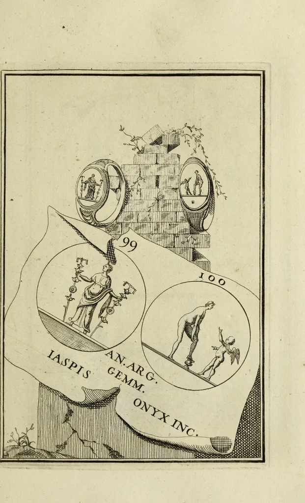 An illustration from Abrahami Gorlaei antverpiani Dactyliothecae, seu, Annulorum sigillarium quorum apud priscos tam Graecos quam Romanos usus, ex ferro, aere, argento & auro promptuarii pars prima[-secunda] : collectis aliunde & ineditis & editis annulorum figuris auctior, 1695, leaf 186