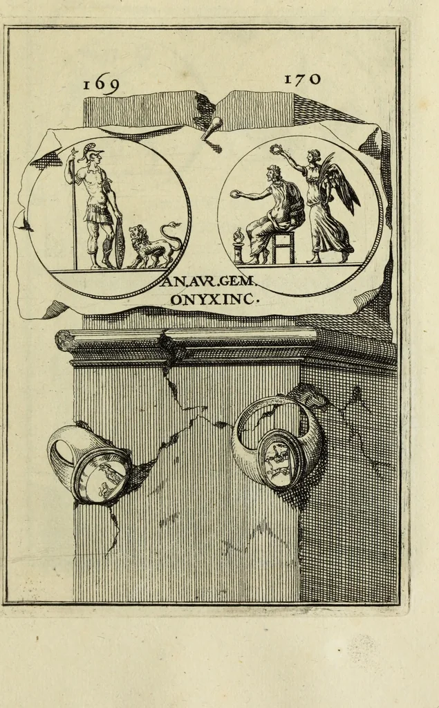 An illustration from Abrahami Gorlaei antverpiani Dactyliothecae, seu, Annulorum sigillarium quorum apud priscos tam Graecos quam Romanos usus, ex ferro, aere, argento & auro promptuarii pars prima[-secunda] : collectis aliunde & ineditis & editis annulorum figuris auctior, 1695, leaf 262
