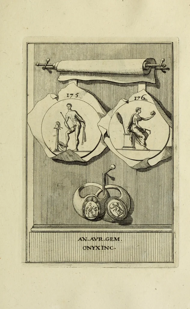 An illustration from Abrahami Gorlaei antverpiani Dactyliothecae, seu, Annulorum sigillarium quorum apud priscos tam Graecos quam Romanos usus, ex ferro, aere, argento & auro promptuarii pars prima[-secunda] : collectis aliunde & ineditis & editis annulorum figuris auctior, 1695, leaf 268