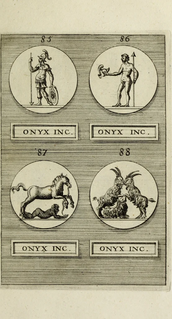 An illustration from Abrahami Gorlaei antverpiani Dactyliothecae, seu, Annulorum sigillarium quorum apud priscos tam Graecos quam Romanos usus, ex ferro, aere, argento & auro promptuarii pars prima[-secunda] : collectis aliunde & ineditis & editis annulorum figuris auctior, 1695, leaf 110