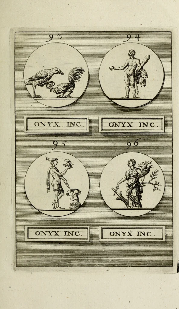 An illustration from Abrahami Gorlaei antverpiani Dactyliothecae, seu, Annulorum sigillarium quorum apud priscos tam Graecos quam Romanos usus, ex ferro, aere, argento & auro promptuarii pars prima[-secunda] : collectis aliunde & ineditis & editis annulorum figuris auctior, 1695, leaf 114