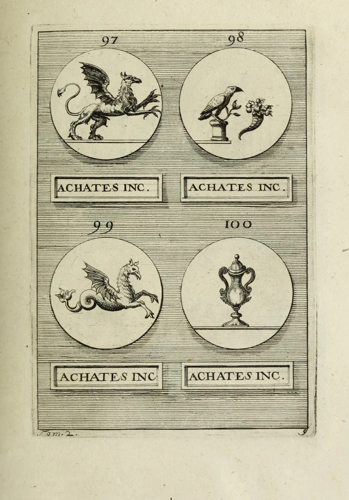 An illustration from Abrahami Gorlaei antverpiani Dactyliothecae, seu, Annulorum sigillarium quorum apud priscos tam Graecos quam Romanos usus, ex ferro, aere, argento & auro promptuarii pars prima[-secunda] : collectis aliunde & ineditis & editis annulorum figuris auctior, 1695, leaf 116
