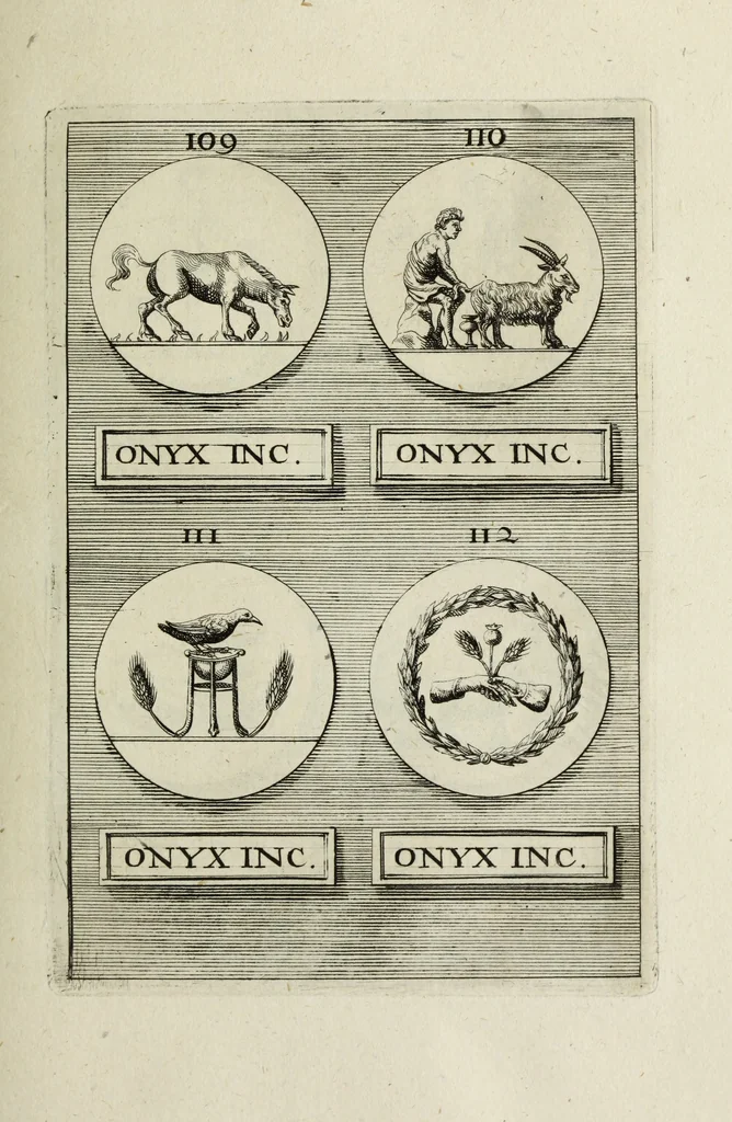 An illustration from Abrahami Gorlaei antverpiani Dactyliothecae, seu, Annulorum sigillarium quorum apud priscos tam Graecos quam Romanos usus, ex ferro, aere, argento & auro promptuarii pars prima[-secunda] : collectis aliunde & ineditis & editis annulorum figuris auctior, 1695, leaf 122