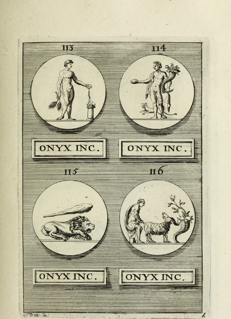 An illustration from Abrahami Gorlaei antverpiani Dactyliothecae, seu, Annulorum sigillarium quorum apud priscos tam Graecos quam Romanos usus, ex ferro, aere, argento & auro promptuarii pars prima[-secunda] : collectis aliunde & ineditis & editis annulorum figuris auctior, 1695, leaf 124