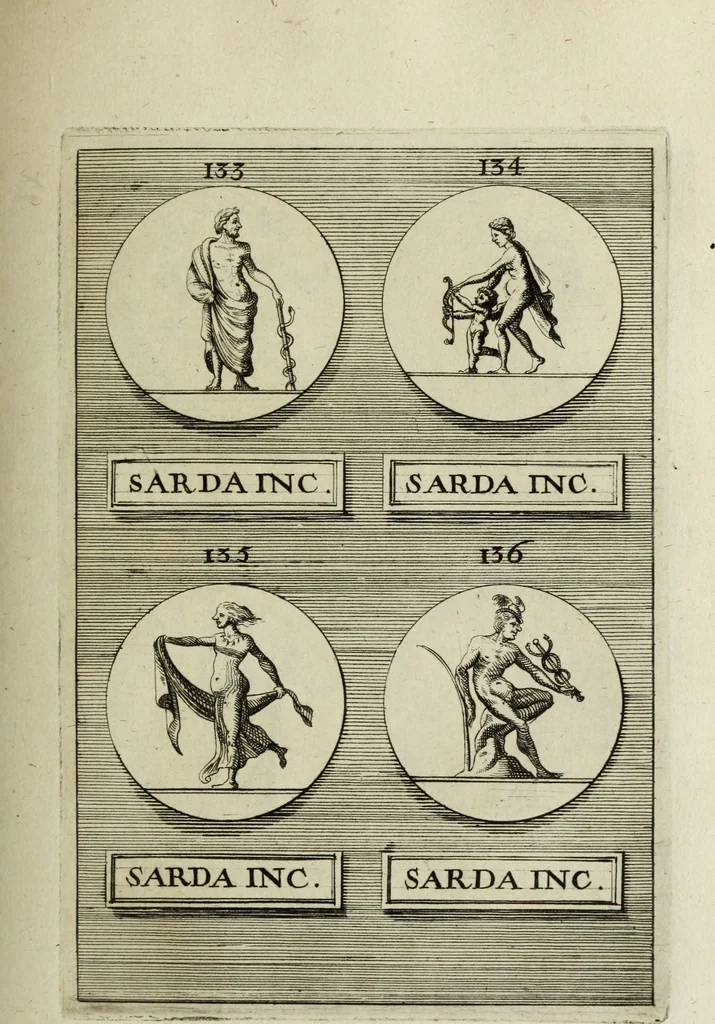 An illustration from Abrahami Gorlaei antverpiani Dactyliothecae, seu, Annulorum sigillarium quorum apud priscos tam Graecos quam Romanos usus, ex ferro, aere, argento & auro promptuarii pars prima[-secunda] : collectis aliunde & ineditis & editis annulorum figuris auctior, 1695, leaf 134