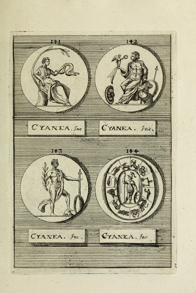 An illustration from Abrahami Gorlaei antverpiani Dactyliothecae, seu, Annulorum sigillarium quorum apud priscos tam Graecos quam Romanos usus, ex ferro, aere, argento & auro promptuarii pars prima[-secunda] : collectis aliunde & ineditis & editis annulorum figuris auctior, 1695, leaf 138