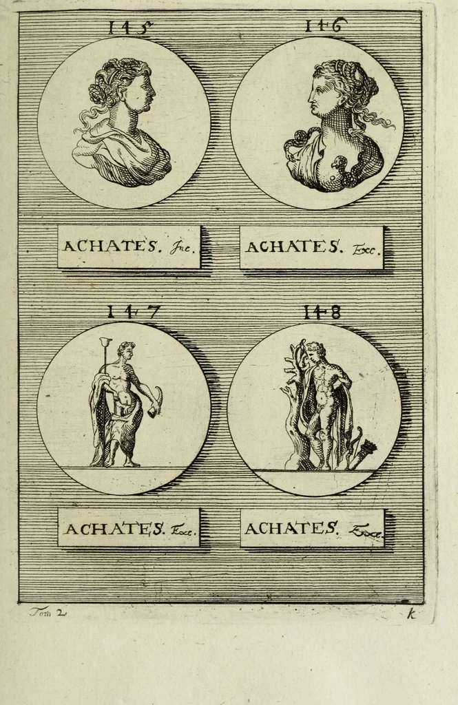 An illustration from Abrahami Gorlaei antverpiani Dactyliothecae, seu, Annulorum sigillarium quorum apud priscos tam Graecos quam Romanos usus, ex ferro, aere, argento & auro promptuarii pars prima[-secunda] : collectis aliunde & ineditis & editis annulorum figuris auctior, 1695, leaf 140