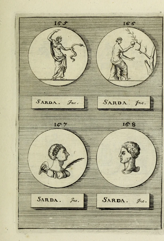 An illustration from Abrahami Gorlaei antverpiani Dactyliothecae, seu, Annulorum sigillarium quorum apud priscos tam Graecos quam Romanos usus, ex ferro, aere, argento & auro promptuarii pars prima[-secunda] : collectis aliunde & ineditis & editis annulorum figuris auctior, 1695, leaf 150