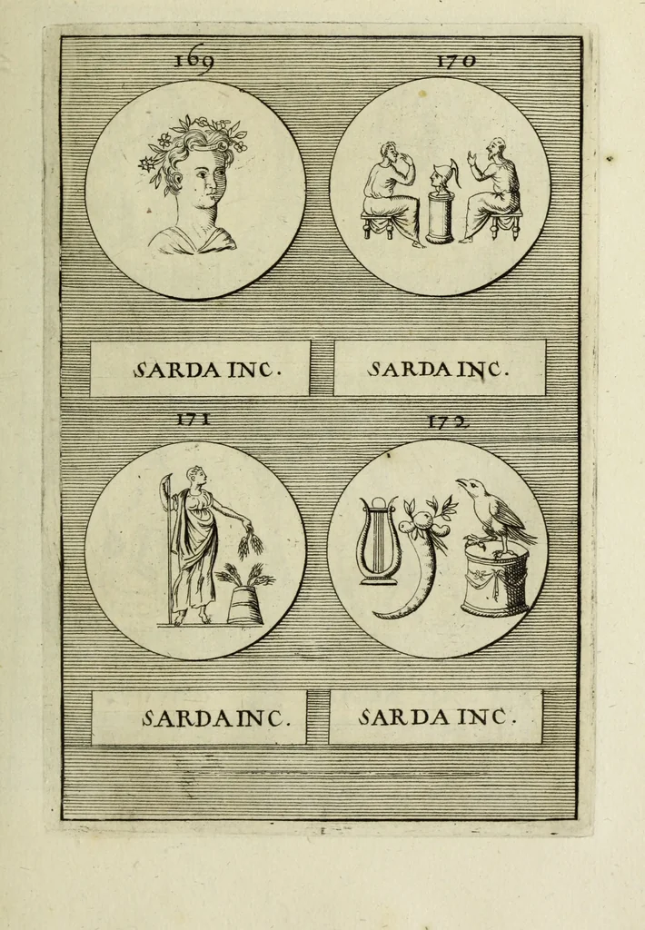 An illustration from Abrahami Gorlaei antverpiani Dactyliothecae, seu, Annulorum sigillarium quorum apud priscos tam Graecos quam Romanos usus, ex ferro, aere, argento & auro promptuarii pars prima[-secunda] : collectis aliunde & ineditis & editis annulorum figuris auctior, 1695, leaf 152