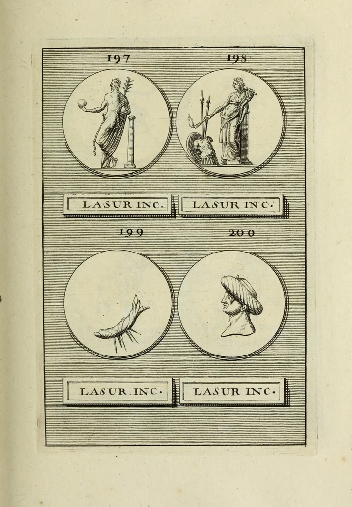 An illustration from Abrahami Gorlaei antverpiani Dactyliothecae, seu, Annulorum sigillarium quorum apud priscos tam Graecos quam Romanos usus, ex ferro, aere, argento & auro promptuarii pars prima[-secunda] : collectis aliunde & ineditis & editis annulorum figuris auctior, 1695, leaf 166