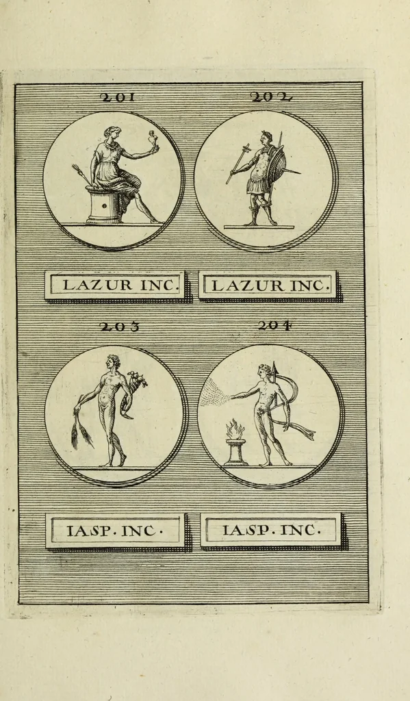 An illustration from Abrahami Gorlaei antverpiani Dactyliothecae, seu, Annulorum sigillarium quorum apud priscos tam Graecos quam Romanos usus, ex ferro, aere, argento & auro promptuarii pars prima[-secunda] : collectis aliunde & ineditis & editis annulorum figuris auctior, 1695, leaf 168
