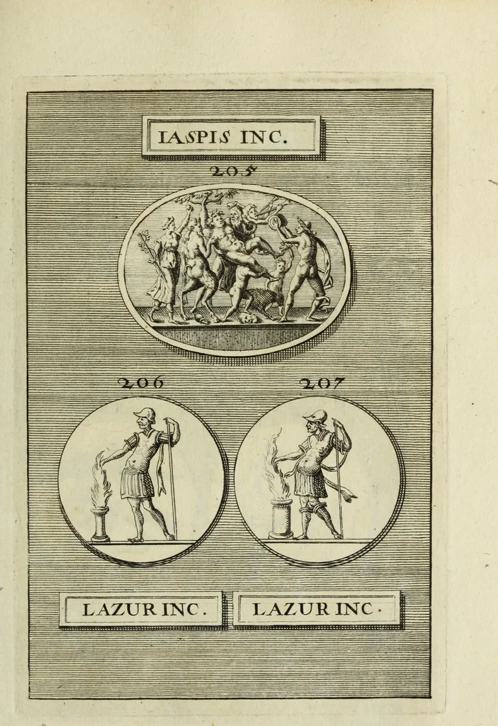 An illustration from Abrahami Gorlaei antverpiani Dactyliothecae, seu, Annulorum sigillarium quorum apud priscos tam Graecos quam Romanos usus, ex ferro, aere, argento & auro promptuarii pars prima[-secunda] : collectis aliunde & ineditis & editis annulorum figuris auctior, 1695, leaf 170