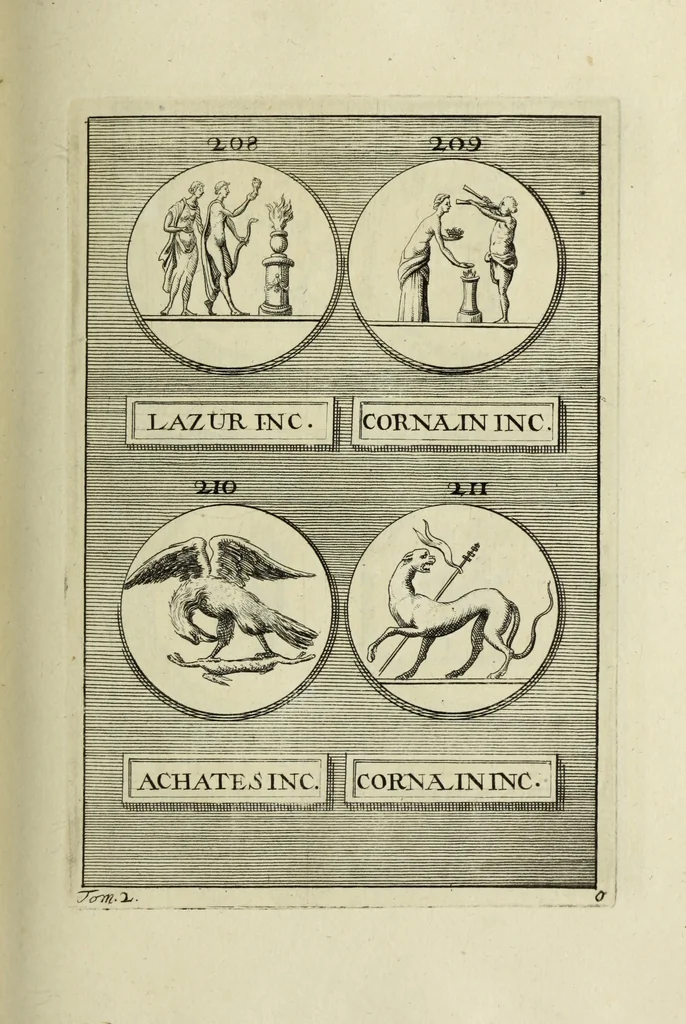 An illustration from Abrahami Gorlaei antverpiani Dactyliothecae, seu, Annulorum sigillarium quorum apud priscos tam Graecos quam Romanos usus, ex ferro, aere, argento & auro promptuarii pars prima[-secunda] : collectis aliunde & ineditis & editis annulorum figuris auctior, 1695, leaf 172