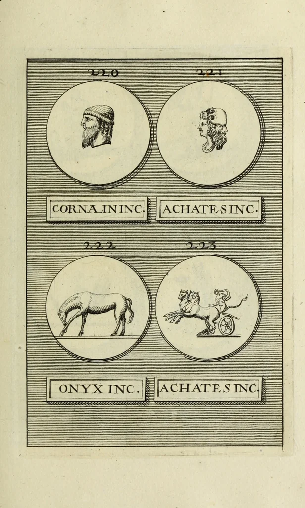 An illustration from Abrahami Gorlaei antverpiani Dactyliothecae, seu, Annulorum sigillarium quorum apud priscos tam Graecos quam Romanos usus, ex ferro, aere, argento & auro promptuarii pars prima[-secunda] : collectis aliunde & ineditis & editis annulorum figuris auctior, 1695, leaf 178