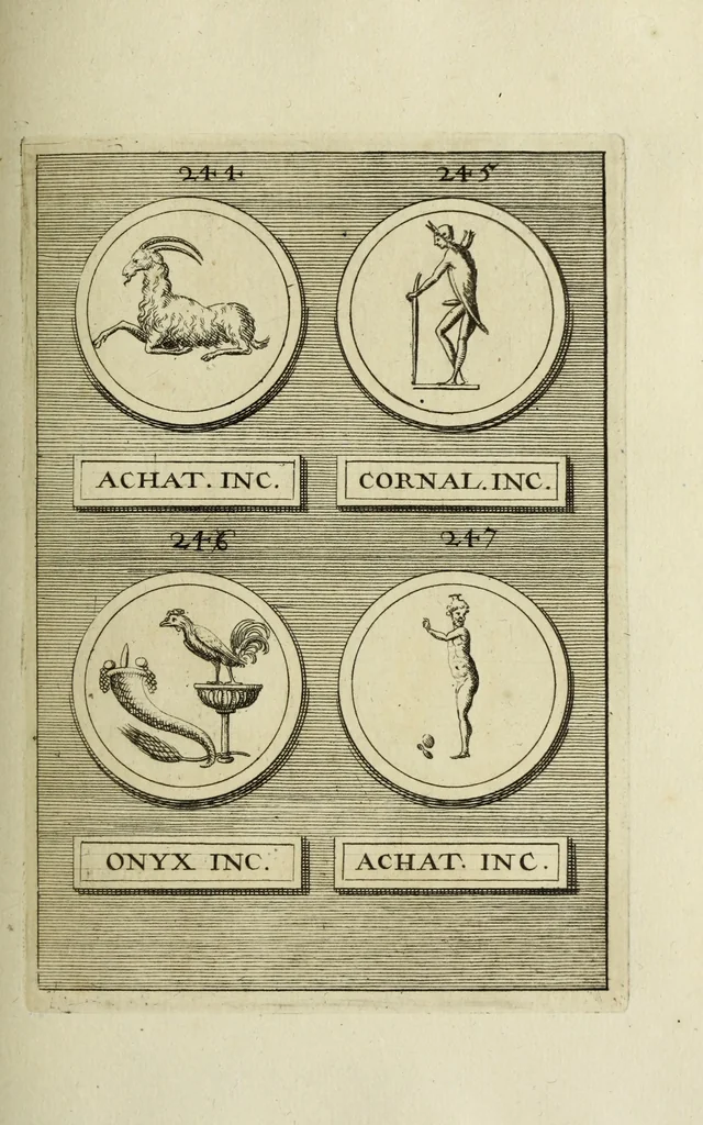 An illustration from Abrahami Gorlaei antverpiani Dactyliothecae, seu, Annulorum sigillarium quorum apud priscos tam Graecos quam Romanos usus, ex ferro, aere, argento & auro promptuarii pars prima[-secunda] : collectis aliunde & ineditis & editis annulorum figuris auctior, 1695, leaf 192