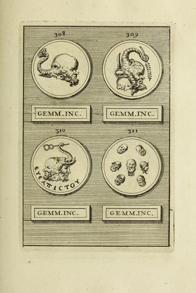 An illustration from Abrahami Gorlaei antverpiani Dactyliothecae, seu, Annulorum sigillarium quorum apud priscos tam Graecos quam Romanos usus, ex ferro, aere, argento & auro promptuarii pars prima[-secunda] : collectis aliunde & ineditis & editis annulorum figuris auctior, 1695, leaf 226