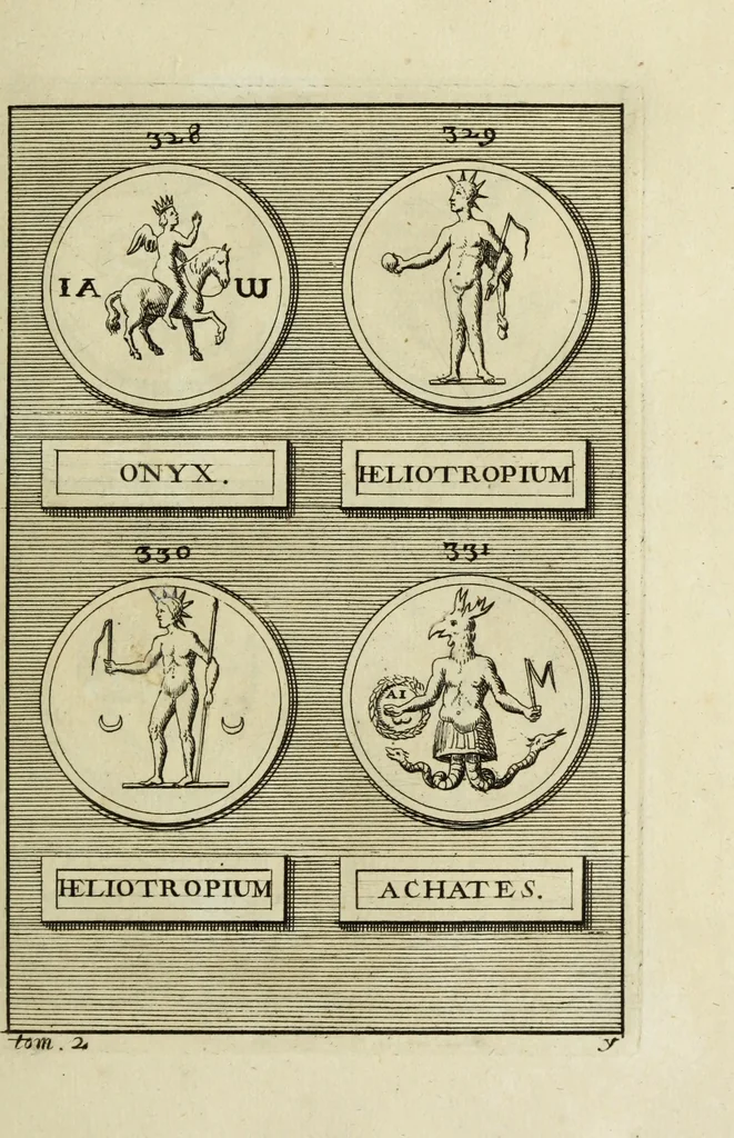 An illustration from Abrahami Gorlaei antverpiani Dactyliothecae, seu, Annulorum sigillarium quorum apud priscos tam Graecos quam Romanos usus, ex ferro, aere, argento & auro promptuarii pars prima[-secunda] : collectis aliunde & ineditis & editis annulorum figuris auctior, 1695, leaf 236