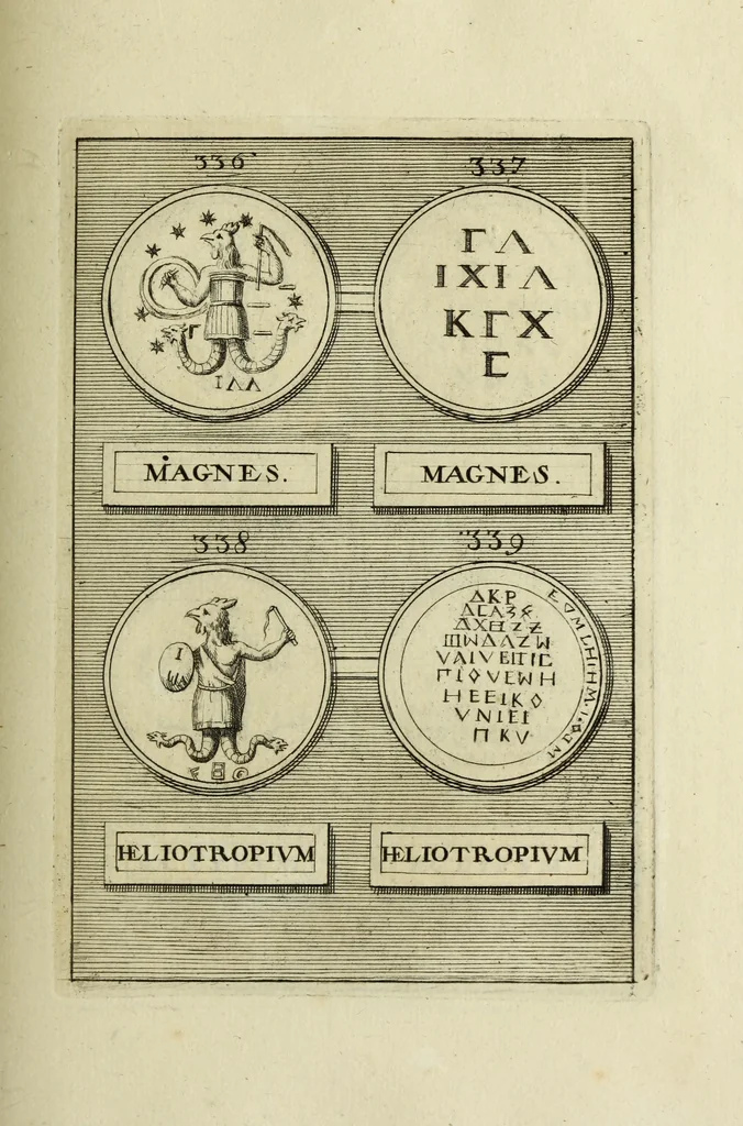 An illustration from Abrahami Gorlaei antverpiani Dactyliothecae, seu, Annulorum sigillarium quorum apud priscos tam Graecos quam Romanos usus, ex ferro, aere, argento & auro promptuarii pars prima[-secunda] : collectis aliunde & ineditis & editis annulorum figuris auctior, 1695, leaf 240