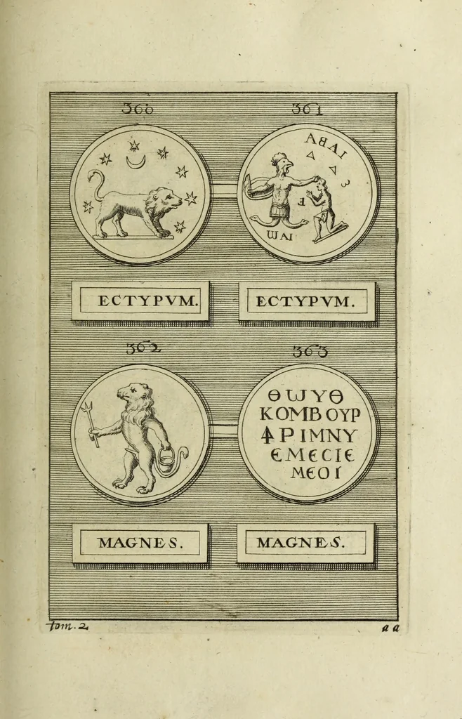 An illustration from Abrahami Gorlaei antverpiani Dactyliothecae, seu, Annulorum sigillarium quorum apud priscos tam Graecos quam Romanos usus, ex ferro, aere, argento & auro promptuarii pars prima[-secunda] : collectis aliunde & ineditis & editis annulorum figuris auctior, 1695, leaf 252