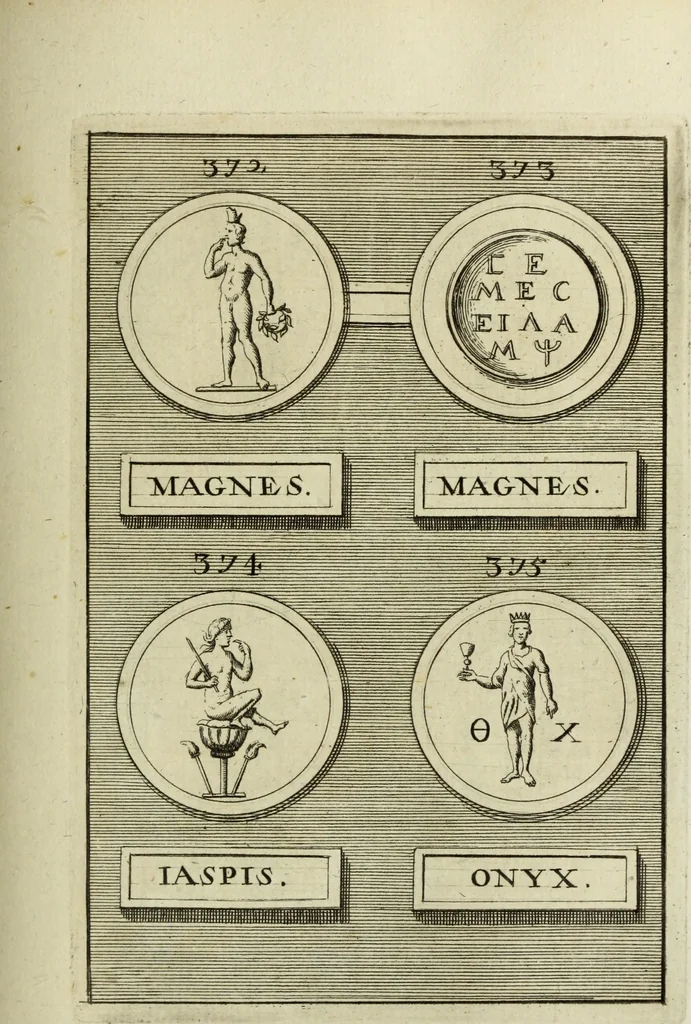 An illustration from Abrahami Gorlaei antverpiani Dactyliothecae, seu, Annulorum sigillarium quorum apud priscos tam Graecos quam Romanos usus, ex ferro, aere, argento & auro promptuarii pars prima[-secunda] : collectis aliunde & ineditis & editis annulorum figuris auctior, 1695, leaf 258