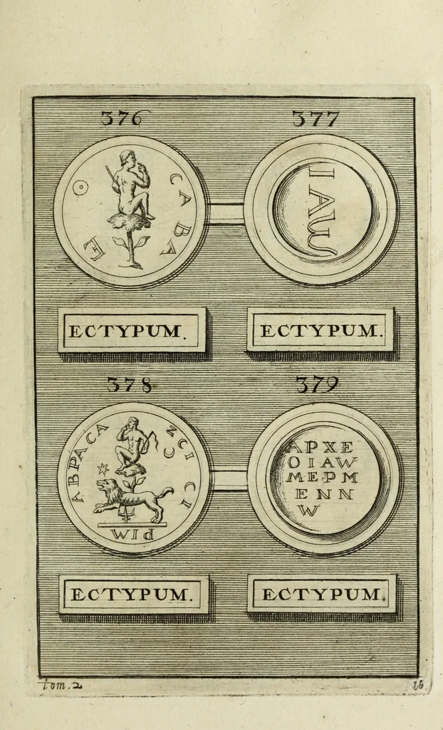 An illustration from Abrahami Gorlaei antverpiani Dactyliothecae, seu, Annulorum sigillarium quorum apud priscos tam Graecos quam Romanos usus, ex ferro, aere, argento & auro promptuarii pars prima[-secunda] : collectis aliunde & ineditis & editis annulorum figuris auctior, 1695, leaf 260