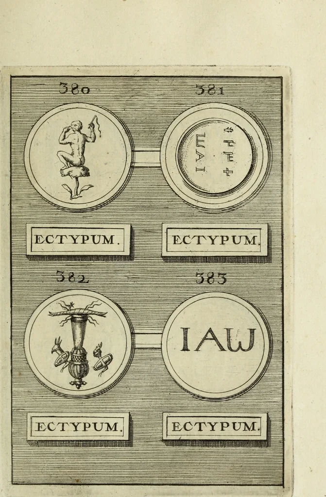 An illustration from Abrahami Gorlaei antverpiani Dactyliothecae, seu, Annulorum sigillarium quorum apud priscos tam Graecos quam Romanos usus, ex ferro, aere, argento & auro promptuarii pars prima[-secunda] : collectis aliunde & ineditis & editis annulorum figuris auctior, 1695, leaf 262