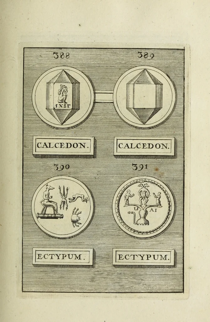 An illustration from Abrahami Gorlaei antverpiani Dactyliothecae, seu, Annulorum sigillarium quorum apud priscos tam Graecos quam Romanos usus, ex ferro, aere, argento & auro promptuarii pars prima[-secunda] : collectis aliunde & ineditis & editis annulorum figuris auctior, 1695, leaf 266