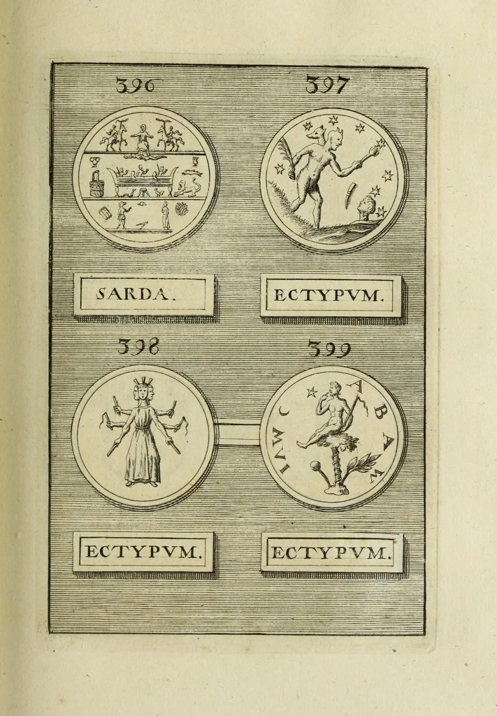 An illustration from Abrahami Gorlaei antverpiani Dactyliothecae, seu, Annulorum sigillarium quorum apud priscos tam Graecos quam Romanos usus, ex ferro, aere, argento & auro promptuarii pars prima[-secunda] : collectis aliunde & ineditis & editis annulorum figuris auctior, 1695, leaf 270