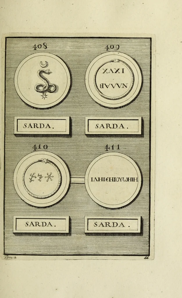 An illustration from Abrahami Gorlaei antverpiani Dactyliothecae, seu, Annulorum sigillarium quorum apud priscos tam Graecos quam Romanos usus, ex ferro, aere, argento & auro promptuarii pars prima[-secunda] : collectis aliunde & ineditis & editis annulorum figuris auctior, 1695, leaf 276