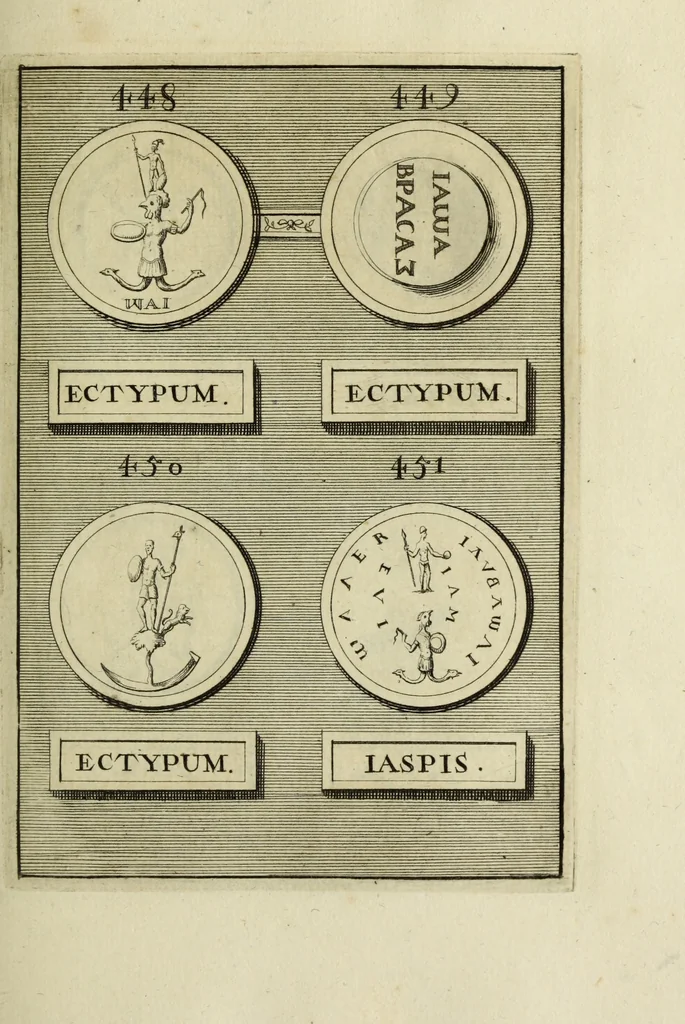 An illustration from Abrahami Gorlaei antverpiani Dactyliothecae, seu, Annulorum sigillarium quorum apud priscos tam Graecos quam Romanos usus, ex ferro, aere, argento & auro promptuarii pars prima[-secunda] : collectis aliunde & ineditis & editis annulorum figuris auctior, 1695, leaf 296
