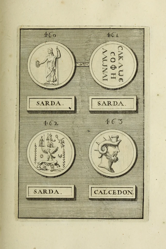 An illustration from Abrahami Gorlaei antverpiani Dactyliothecae, seu, Annulorum sigillarium quorum apud priscos tam Graecos quam Romanos usus, ex ferro, aere, argento & auro promptuarii pars prima[-secunda] : collectis aliunde & ineditis & editis annulorum figuris auctior, 1695, leaf 302