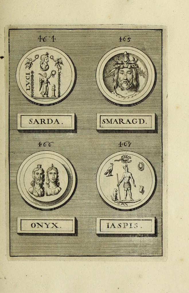 An illustration from Abrahami Gorlaei antverpiani Dactyliothecae, seu, Annulorum sigillarium quorum apud priscos tam Graecos quam Romanos usus, ex ferro, aere, argento & auro promptuarii pars prima[-secunda] : collectis aliunde & ineditis & editis annulorum figuris auctior, 1695, leaf 304