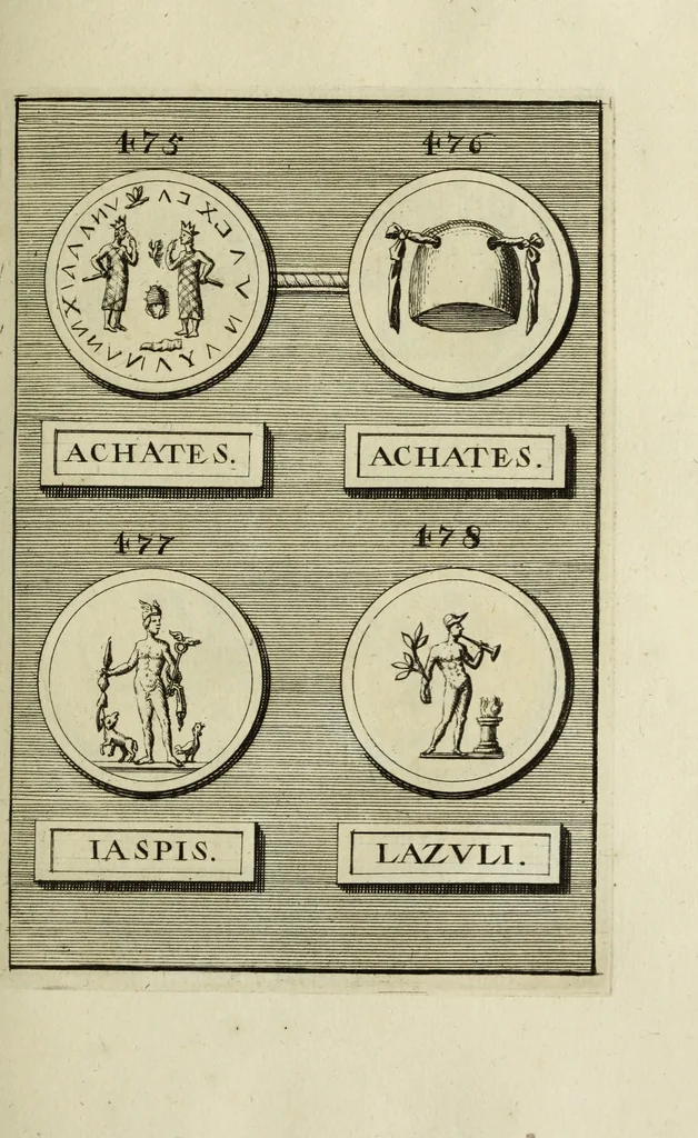 An illustration from Abrahami Gorlaei antverpiani Dactyliothecae, seu, Annulorum sigillarium quorum apud priscos tam Graecos quam Romanos usus, ex ferro, aere, argento & auro promptuarii pars prima[-secunda] : collectis aliunde & ineditis & editis annulorum figuris auctior, 1695, leaf 310