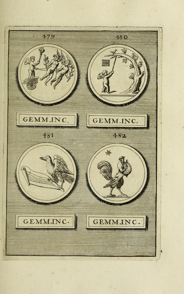 An illustration from Abrahami Gorlaei antverpiani Dactyliothecae, seu, Annulorum sigillarium quorum apud priscos tam Graecos quam Romanos usus, ex ferro, aere, argento & auro promptuarii pars prima[-secunda] : collectis aliunde & ineditis & editis annulorum figuris auctior, 1695, leaf 312