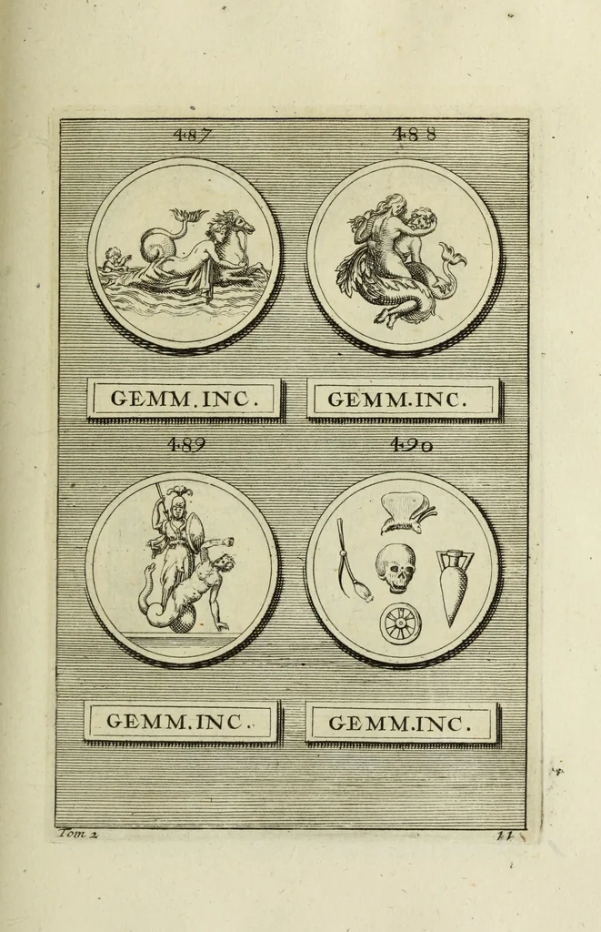 An illustration from Abrahami Gorlaei antverpiani Dactyliothecae, seu, Annulorum sigillarium quorum apud priscos tam Graecos quam Romanos usus, ex ferro, aere, argento & auro promptuarii pars prima[-secunda] : collectis aliunde & ineditis & editis annulorum figuris auctior, 1695, leaf 316