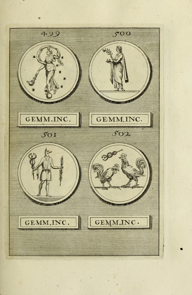 An illustration from Abrahami Gorlaei antverpiani Dactyliothecae, seu, Annulorum sigillarium quorum apud priscos tam Graecos quam Romanos usus, ex ferro, aere, argento & auro promptuarii pars prima[-secunda] : collectis aliunde & ineditis & editis annulorum figuris auctior, 1695, leaf 322