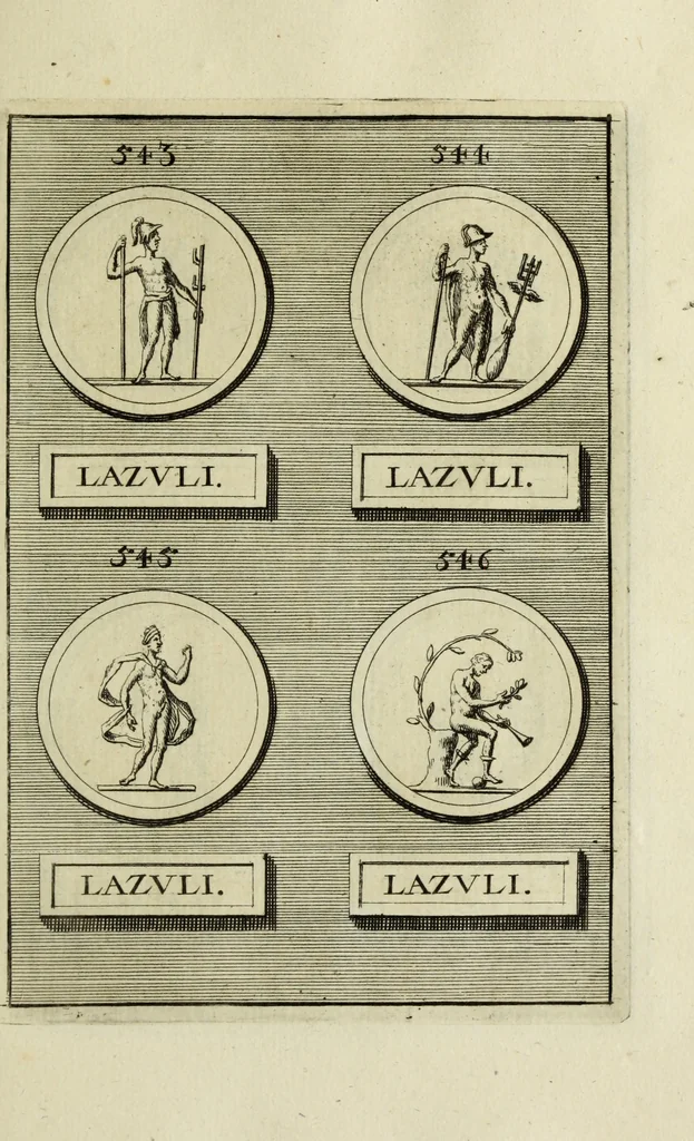 An illustration from Abrahami Gorlaei antverpiani Dactyliothecae, seu, Annulorum sigillarium quorum apud priscos tam Graecos quam Romanos usus, ex ferro, aere, argento & auro promptuarii pars prima[-secunda] : collectis aliunde & ineditis & editis annulorum figuris auctior, 1695, leaf 344