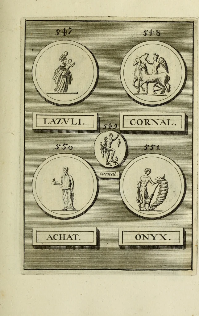 An illustration from Abrahami Gorlaei antverpiani Dactyliothecae, seu, Annulorum sigillarium quorum apud priscos tam Graecos quam Romanos usus, ex ferro, aere, argento & auro promptuarii pars prima[-secunda] : collectis aliunde & ineditis & editis annulorum figuris auctior, 1695, leaf 346