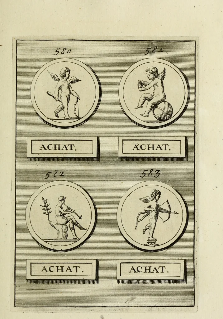 An illustration from Abrahami Gorlaei antverpiani Dactyliothecae, seu, Annulorum sigillarium quorum apud priscos tam Graecos quam Romanos usus, ex ferro, aere, argento & auro promptuarii pars prima[-secunda] : collectis aliunde & ineditis & editis annulorum figuris auctior, 1695, leaf 366