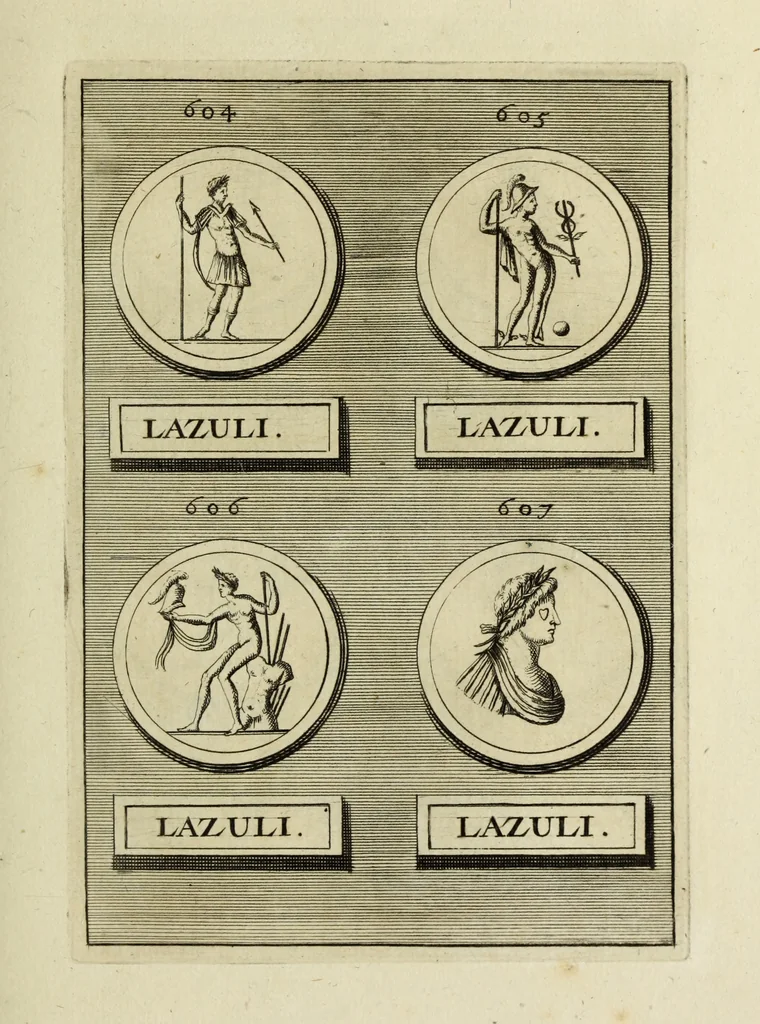 An illustration from Abrahami Gorlaei antverpiani Dactyliothecae, seu, Annulorum sigillarium quorum apud priscos tam Graecos quam Romanos usus, ex ferro, aere, argento & auro promptuarii pars prima[-secunda] : collectis aliunde & ineditis & editis annulorum figuris auctior, 1695, leaf 378