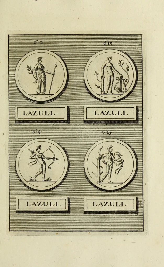 An illustration from Abrahami Gorlaei antverpiani Dactyliothecae, seu, Annulorum sigillarium quorum apud priscos tam Graecos quam Romanos usus, ex ferro, aere, argento & auro promptuarii pars prima[-secunda] : collectis aliunde & ineditis & editis annulorum figuris auctior, 1695, leaf 382