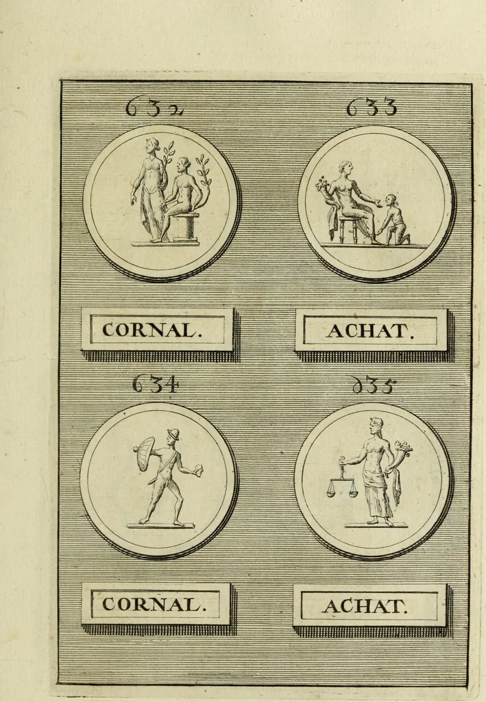 An illustration from Abrahami Gorlaei antverpiani Dactyliothecae, seu, Annulorum sigillarium quorum apud priscos tam Graecos quam Romanos usus, ex ferro, aere, argento & auro promptuarii pars prima[-secunda] : collectis aliunde & ineditis & editis annulorum figuris auctior, 1695, leaf 392